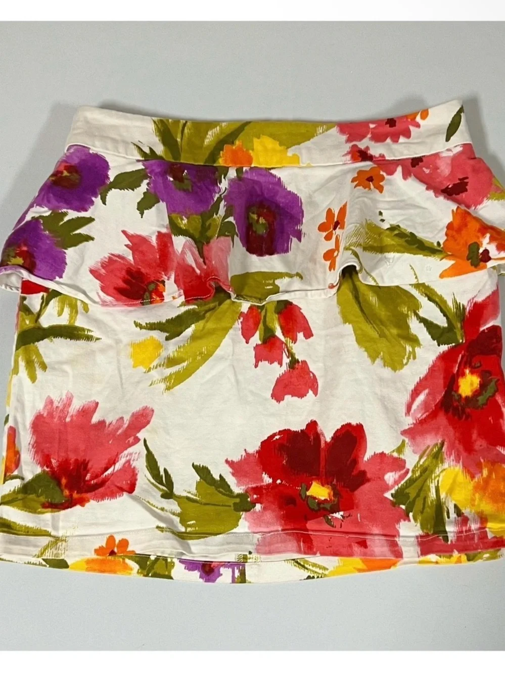 White Red Purple Floral Peplum Bodycon Mini Skirt Bottoms Size S 🌹✨ #peplum #y2k
